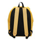 Yellow backpack with black straps on a white background