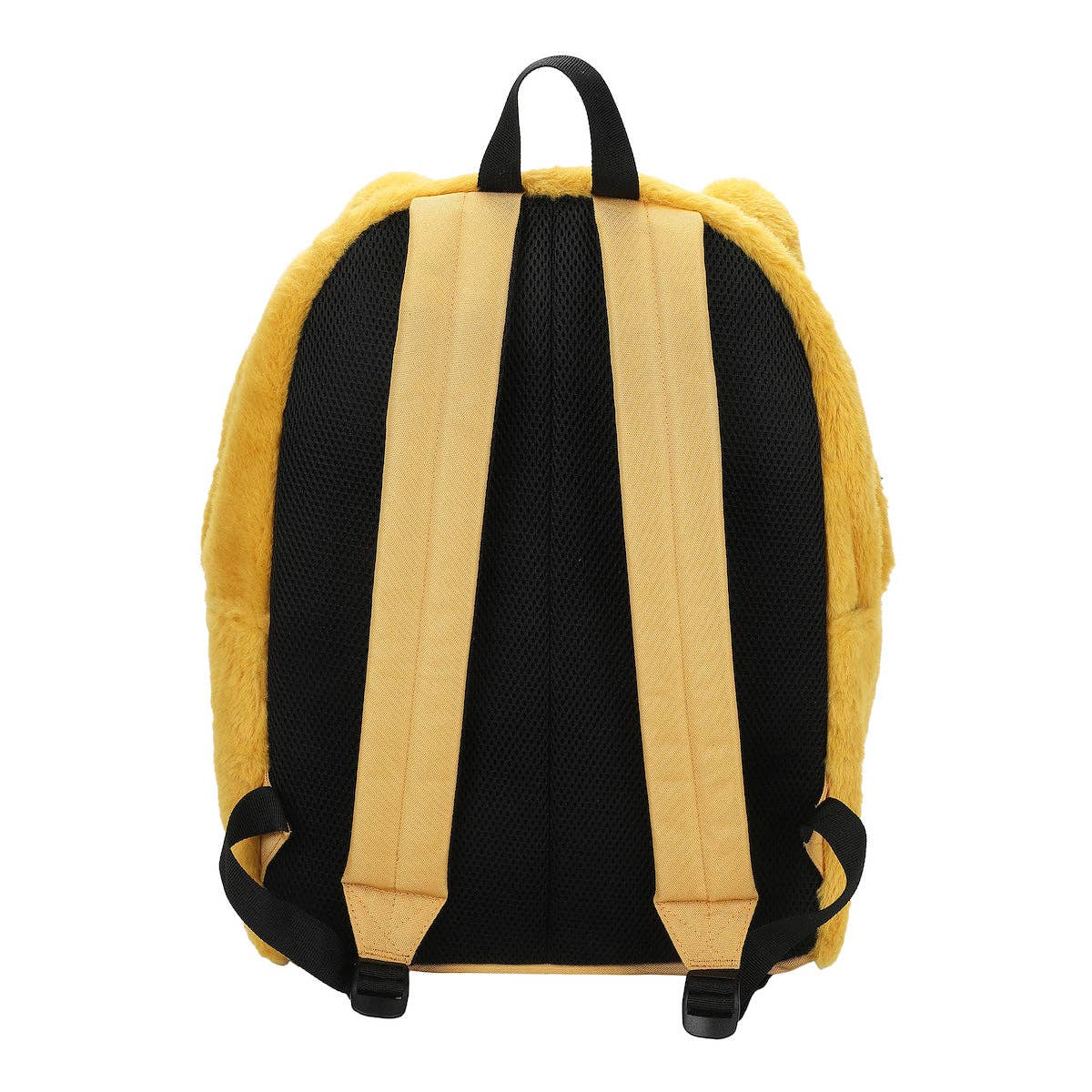 Yellow backpack with black straps on a white background