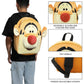 Person wearing a Tigger backpack with close-up details on a white background