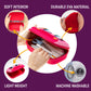 Red case with tools, labeled features on a purple background