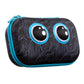 Black textured pouch with googly eyes on a white background