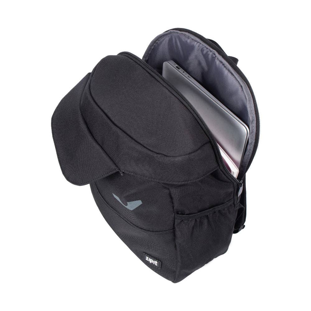 Black backpack with a laptop compartment on a white background