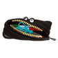 Black zipper pouch with stationery items on a white background