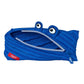 Blue zipper pouch shaped like a creature with googly eyes on a white background