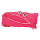 Pink pencil case with zipper and eyes on a white background