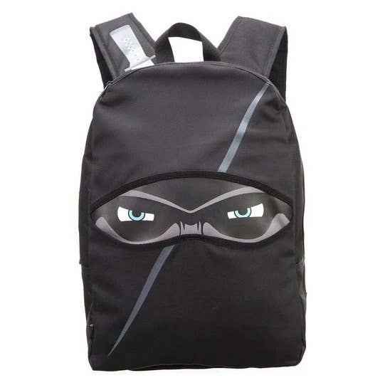 Black backpack with eye design on a white background