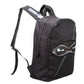 Black backpack with a design of eyes on a white background