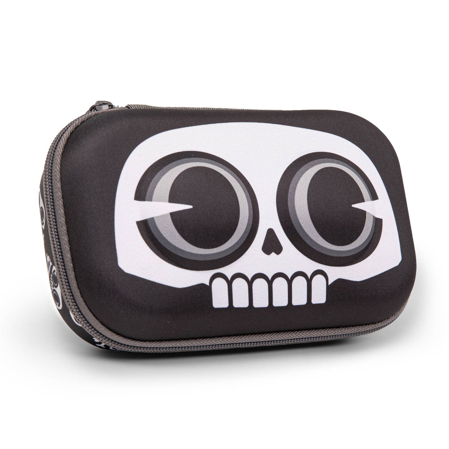 Black and white skull-shaped case on a white background