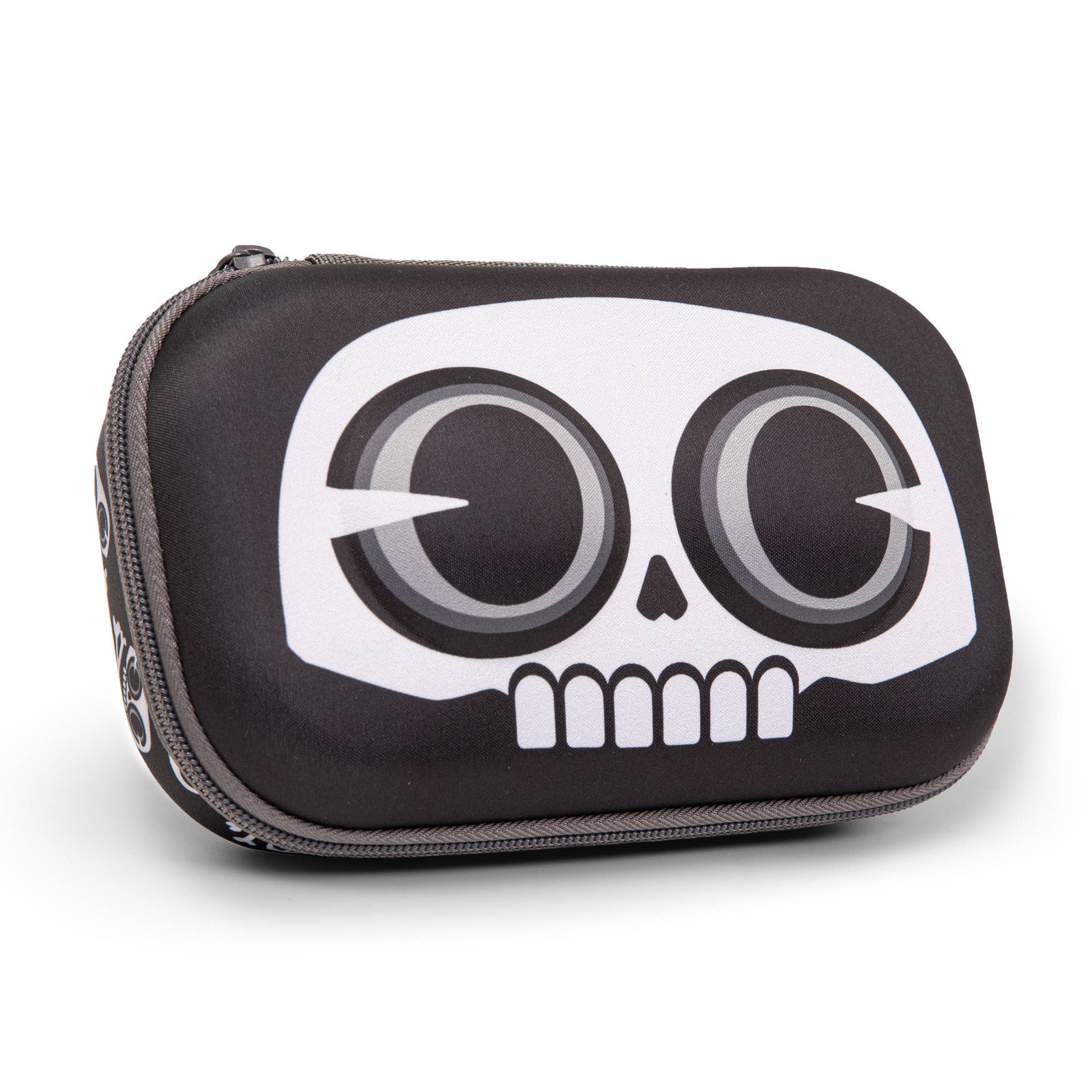 Black and white skull-shaped case on a white background