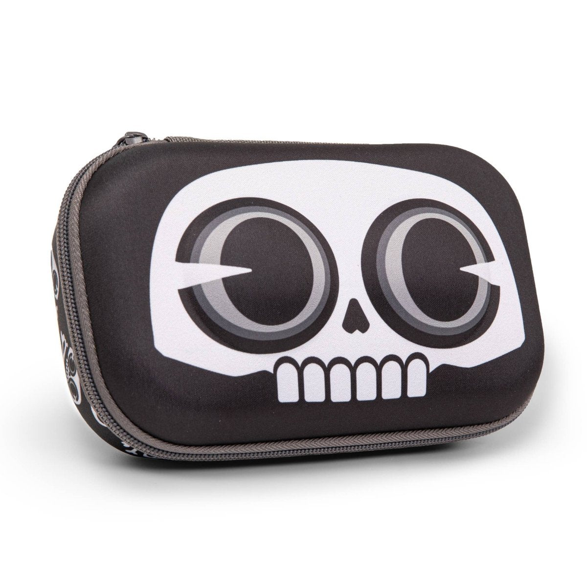 Black and white skull-shaped case on a white background