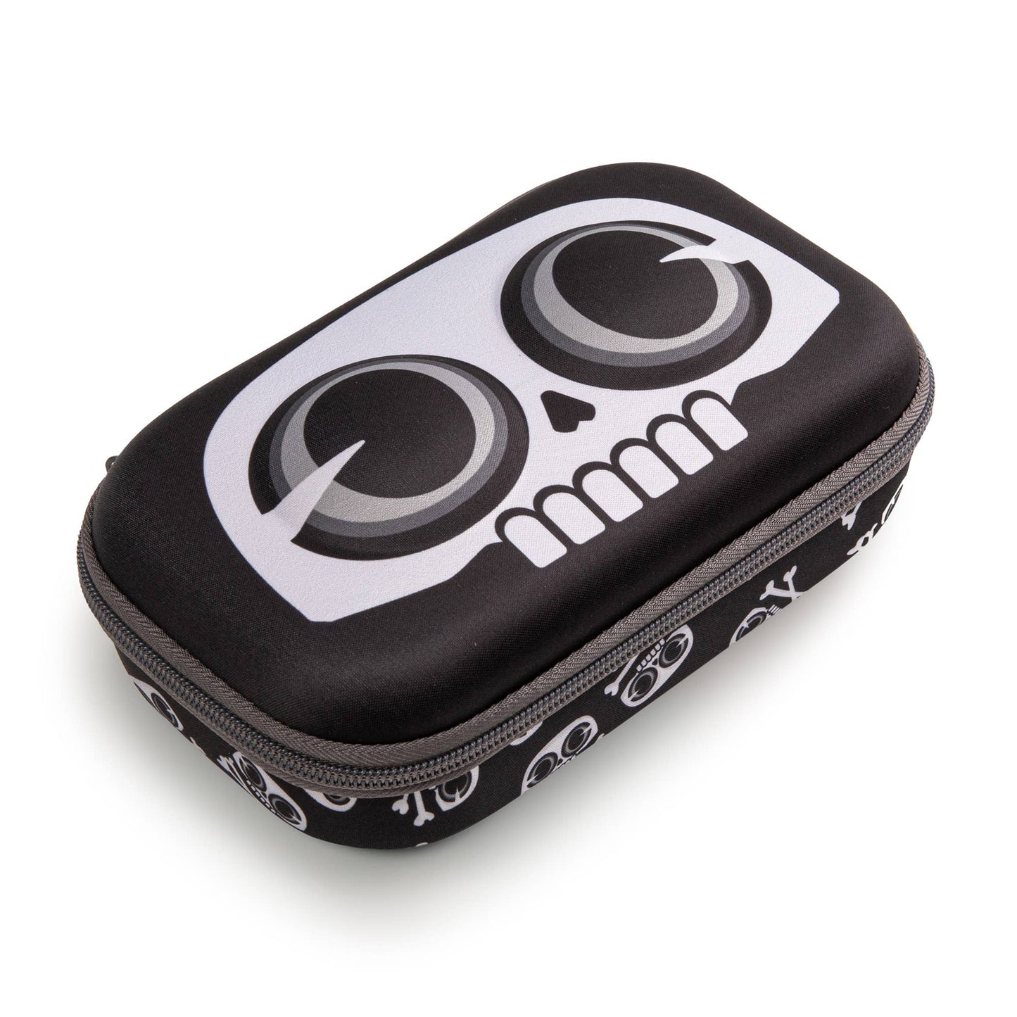 Black and white skull-shaped case on a white background