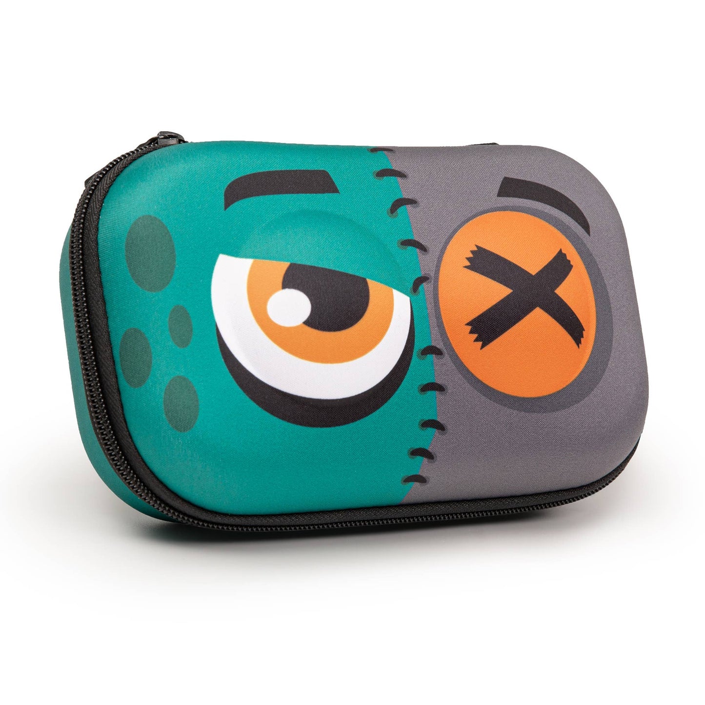 Colorful case with eye and 'X' design on a white background