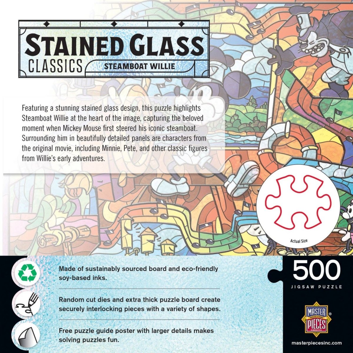 Stained Glass - Steamboat Willie 500 Piece Jigsaw Puzzle - Leo's Treasure Box