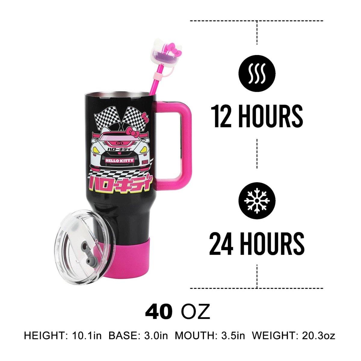 40 oz Hello Kitty tumbler with handle and straw cover – adorable hydration
