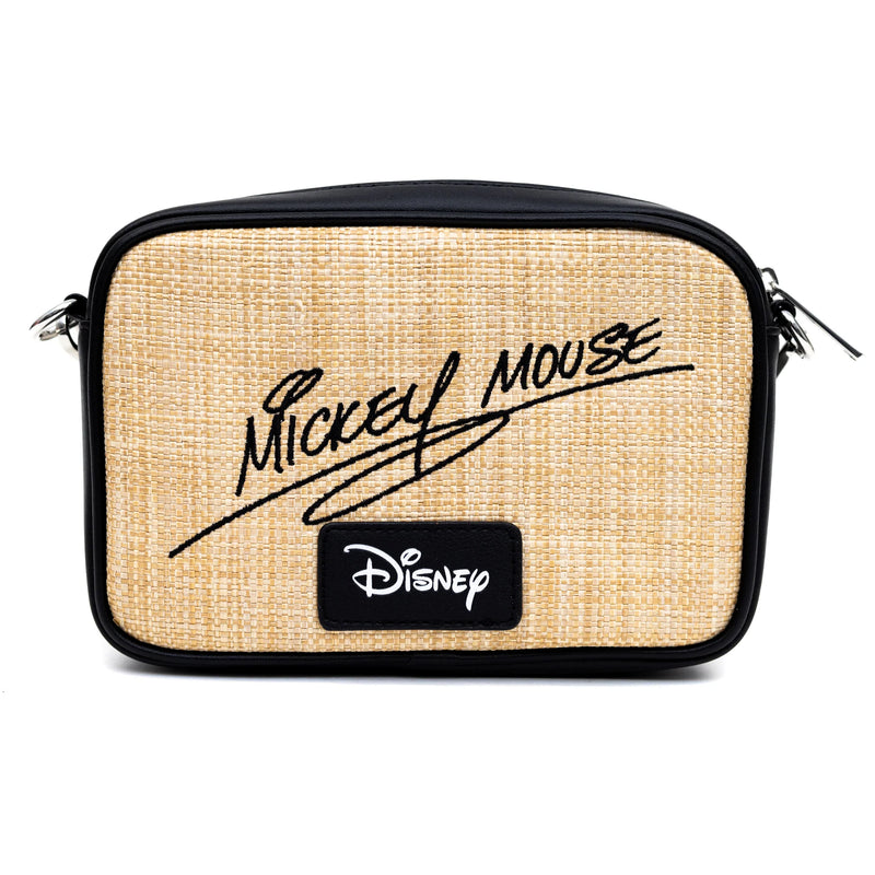 Disney Mickey Mouse Embroidered Ears Signature Raffia Straw Bag Cross Body