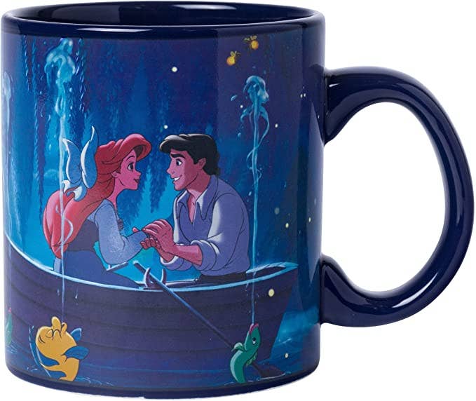 Disney Princess Ariel "Kiss the Girl" Heat Reveal 20oz Mug – hot liquid changes scene to vibrant boat moment from The Little Mermaid