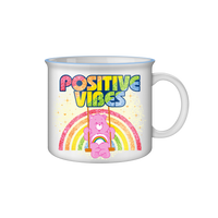 Care Bears “Positive Vibes” Glitter Ceramic Camper Mug Featuring Cheer Bear – 20oz - Leo's Treasure Box